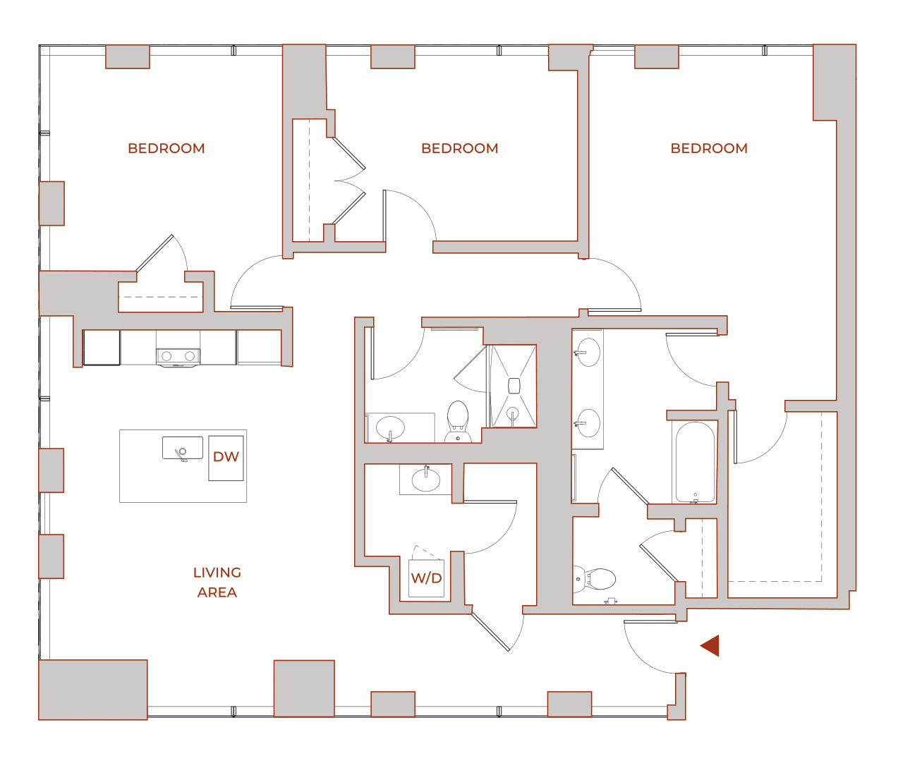 Floor plan for 3 BR - 1